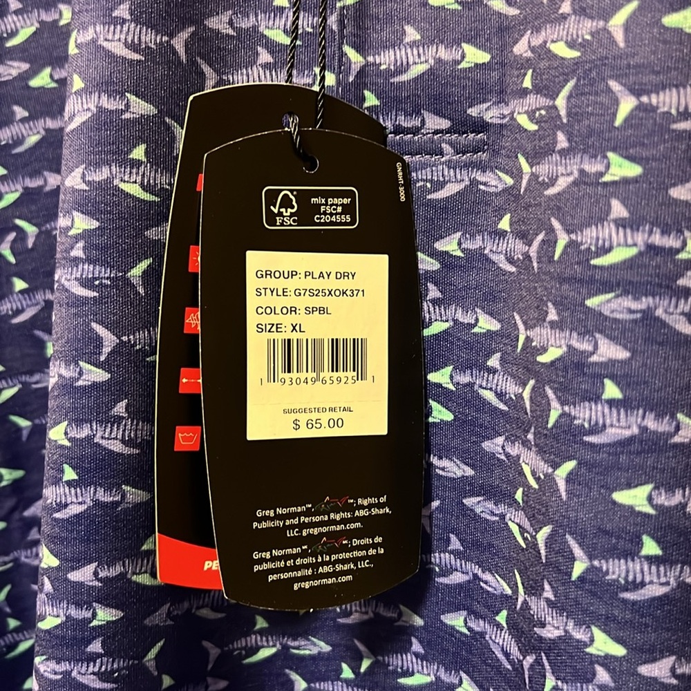 Brand New Greg Norman Golf Blue Sharks 🦈 Print Performance Stretch Fabric Polo! - Picture 11 of 12